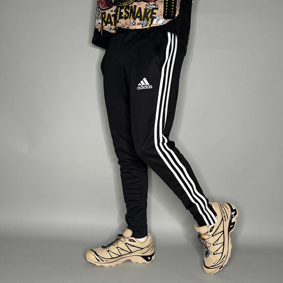 Vintage Y2K Adidas Sweatpants Mens S Slim Fit Black White 3 Stripes Joggers - Picture 1 of 4